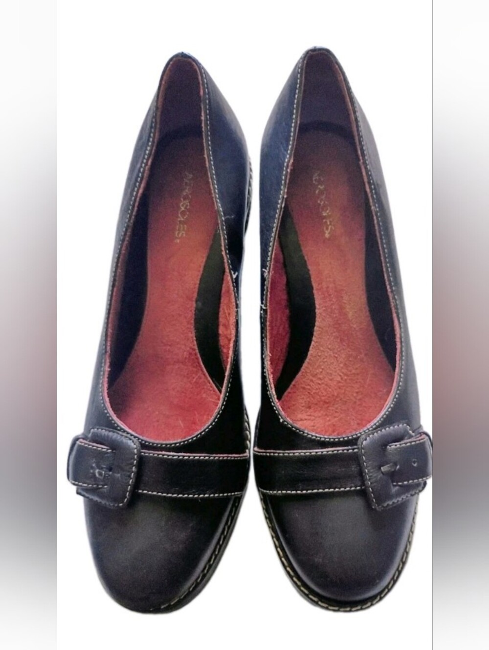 AEROSOLES Black Leather Buckle Flats